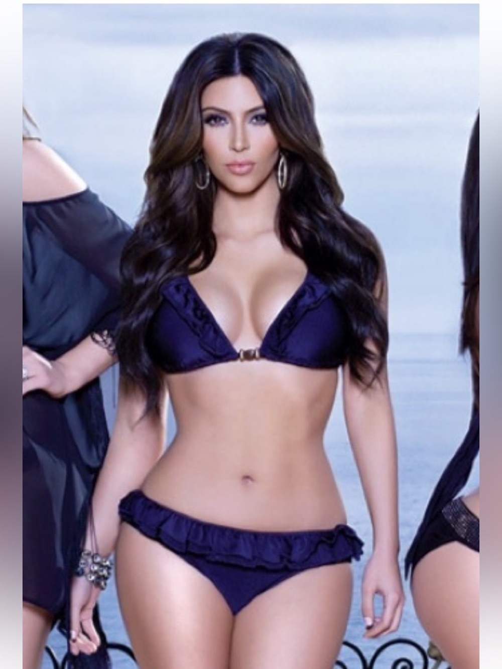 Kardashian Kollection Navy Ruffle Bikini, L